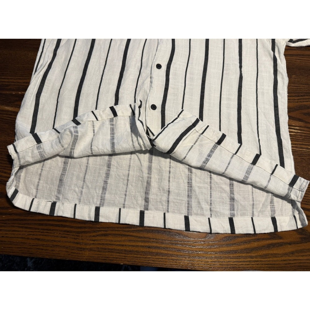 Zara Man XL White Black Vertical Stripe Linen Blend Short Sleeve Camp Shirt - Picture 9 of 16